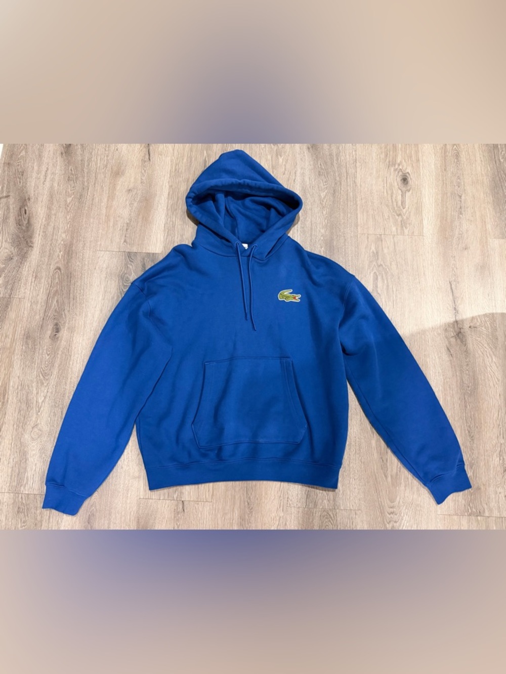 Lacoste Blue Hoodie Sweatshirt with Green Crocodile Logo